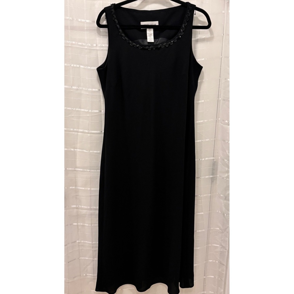 Jones Wear Black Sleeveless Midi Dress Beaded Neckline Size 16 Sheath Event Wear